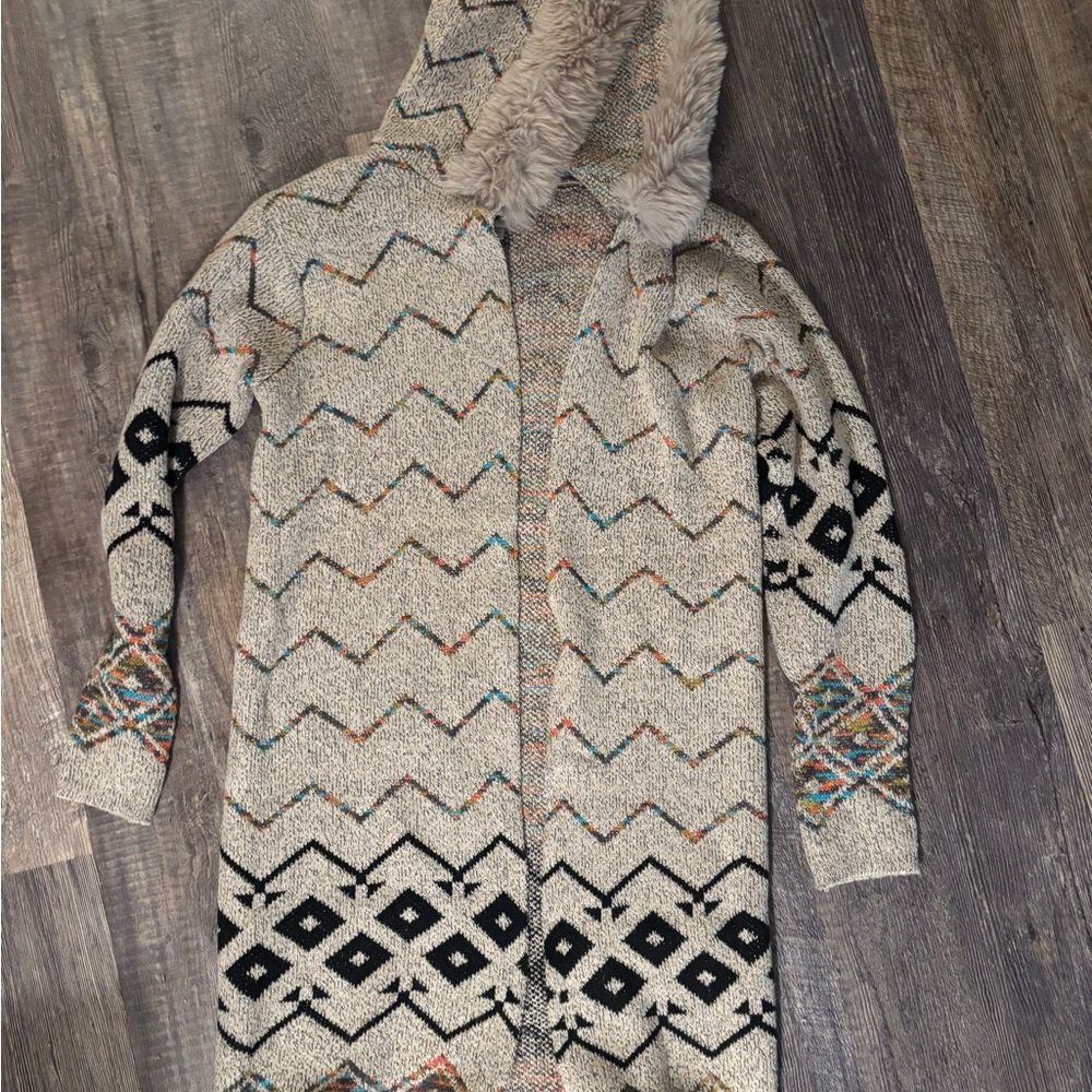 Wear To Love Faux Fur Hood Long Cardigan